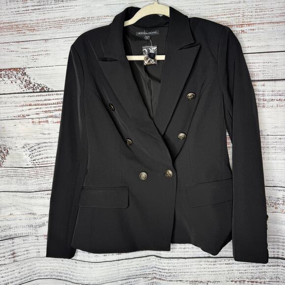 Boston Proper Black Double Breasted Blazer Gold Buttons 10 - Picture 2 of 4